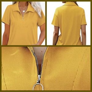 MCKOL Yellow Loose Fit Short Sleeve Zipper Casual Collared Tunic Top SZ XXL